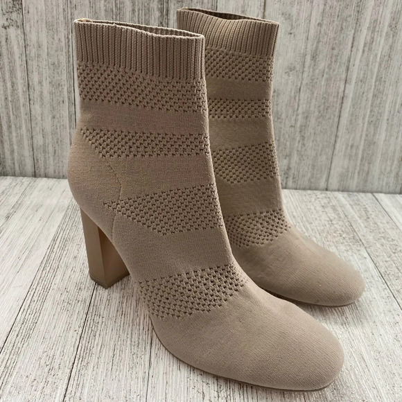 Zara Beige Sock Elastic Heel Booties Size 37 - Picture 7 of 10